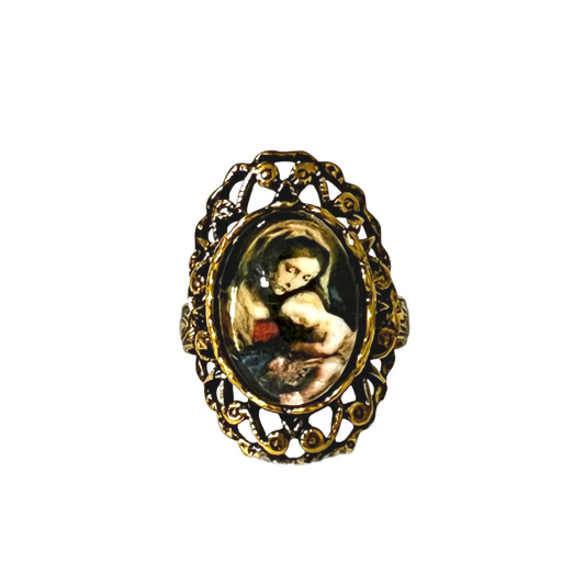 Madonna & Child Ring, Gold Finish, Oval