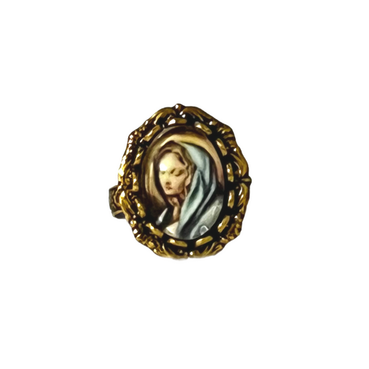 Our Lady of Sorrows Ring, Gold Finish, Round