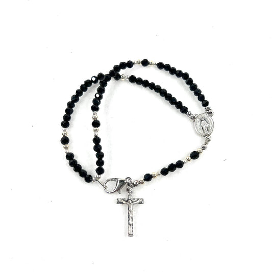 Miraculous Medal Rosary Bracelet, Black & Silver