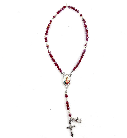 Immaculate Heart of Mary Rosary Bracelet, Red & Silver