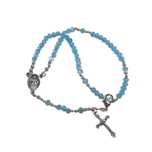 Divine Mercy Rosary Bracelet, Medium Blue & Silver