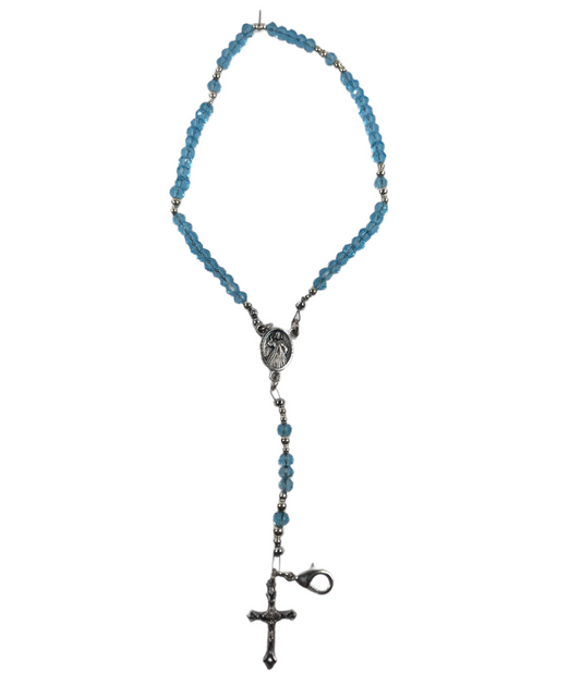 Miraculous Medal Rosary Bracelet, Light Blue Crystal & Silver