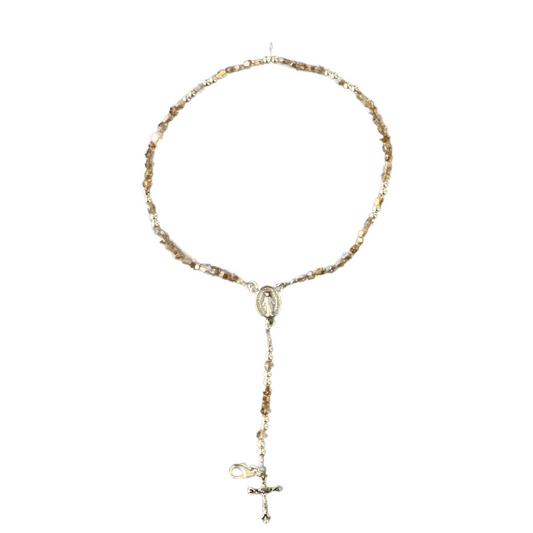 Miraculous Medal Rosary Bracelet, Silver with Gold Crystals
