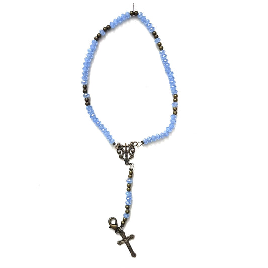 Marian Auspice Rosary Bracelet, Light Blue & Bronze