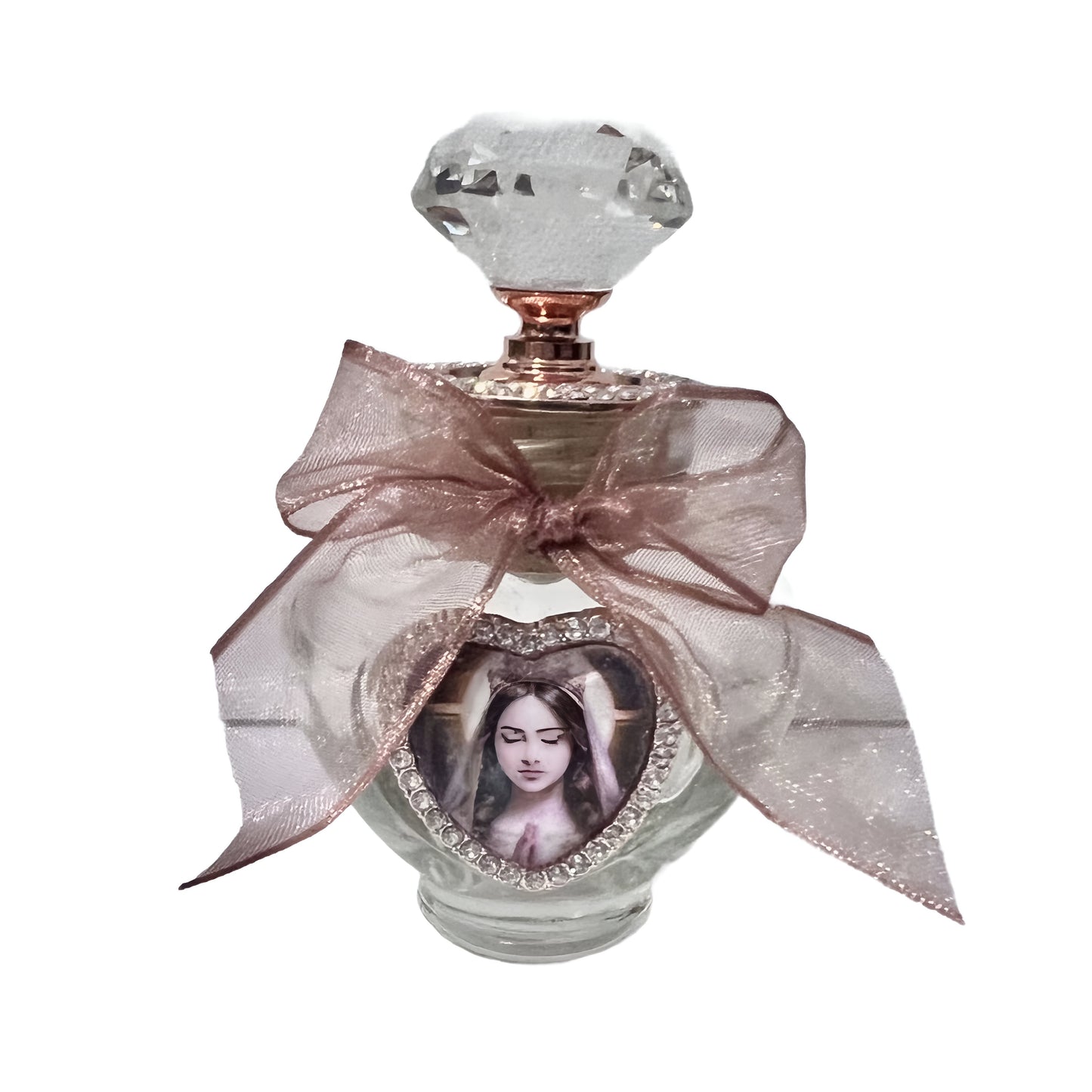 Virgin Child, Petite Heart Shape, Rose Gold Accents, Holy Water Bottle