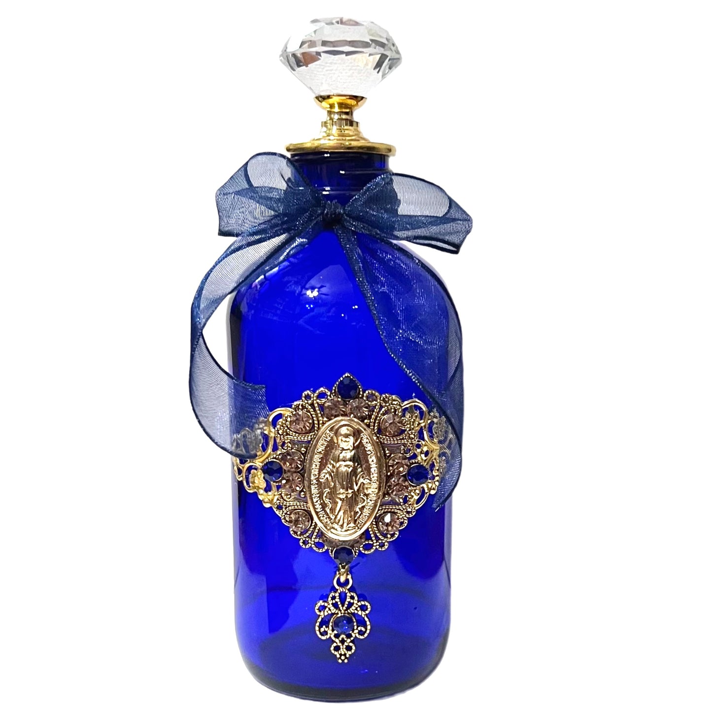 Miraculous Medal Holy Water Bottle, Gold, Cobalt Blue