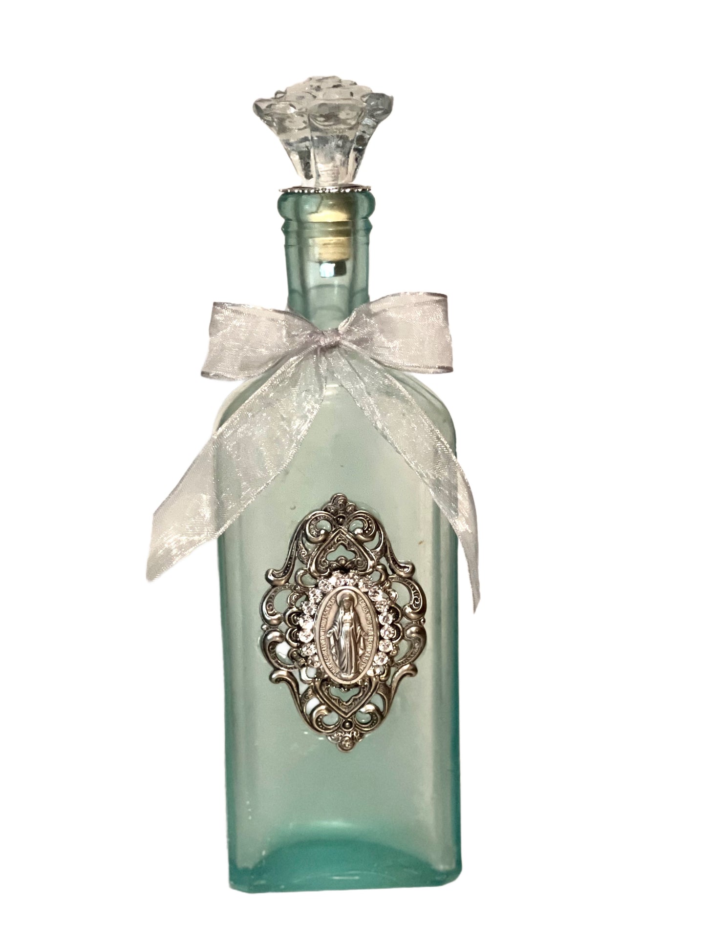 Miraculous Medal Holy Water Bottle, Apothecary, Silver & Crystal