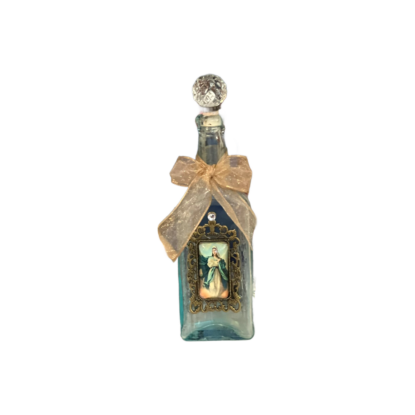 Our Lady of Grace Holy Water Bottle, Green, Antique