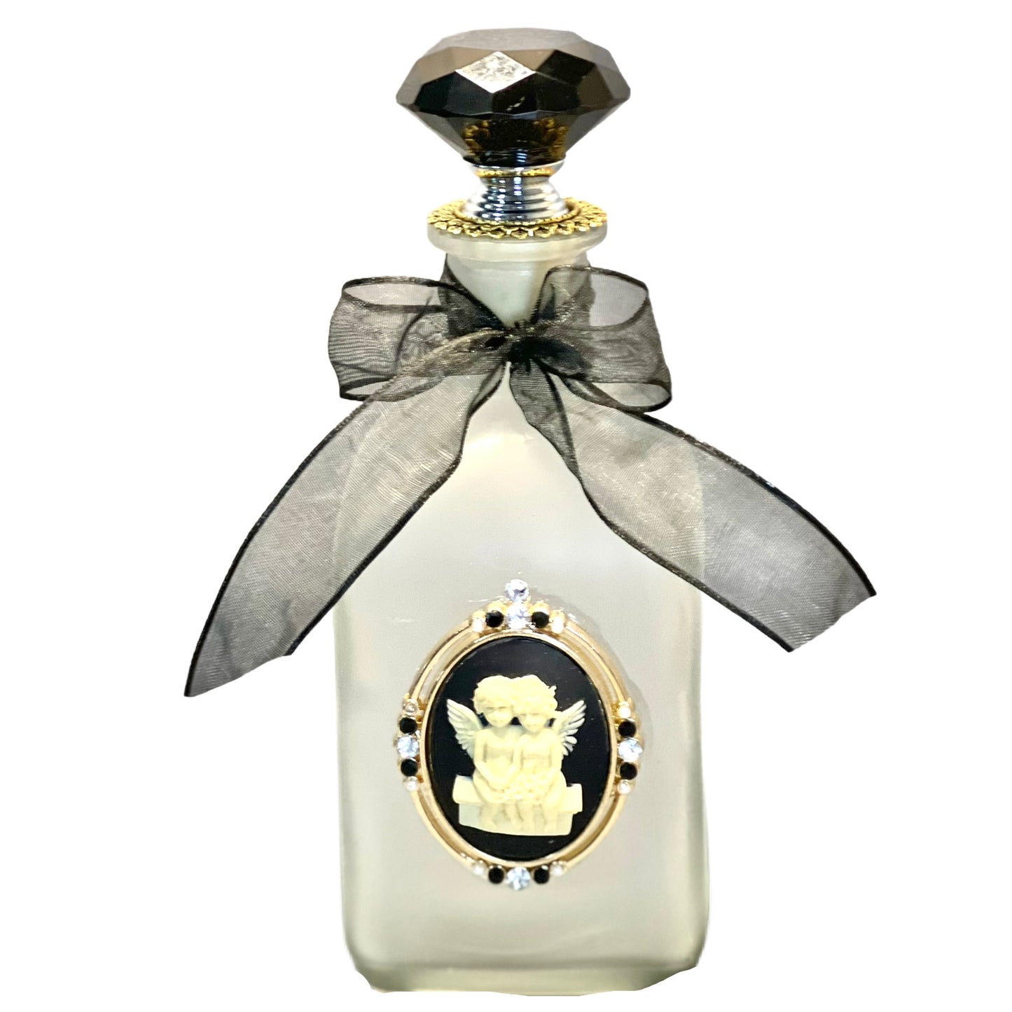 Cherubs Holy Water Bottle, Black & Gold, Large