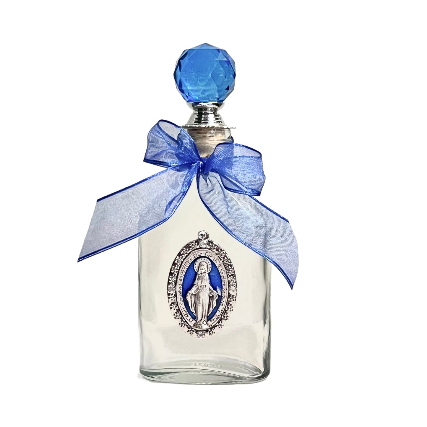 Miraculous Medal Holy Water Bottle, Blue & Silver