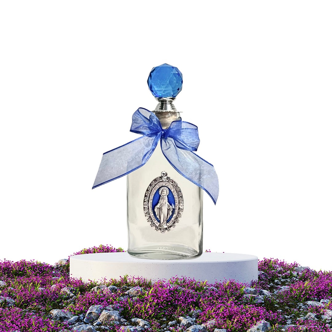 Miraculous Medal Holy Water Bottle, Blue & Silver