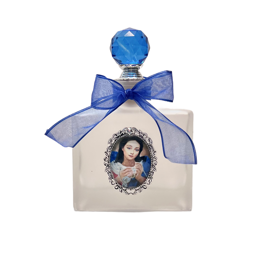 Our Lady Undoer of Knots Holy Water Bottle, White Frost, Blue & Silver