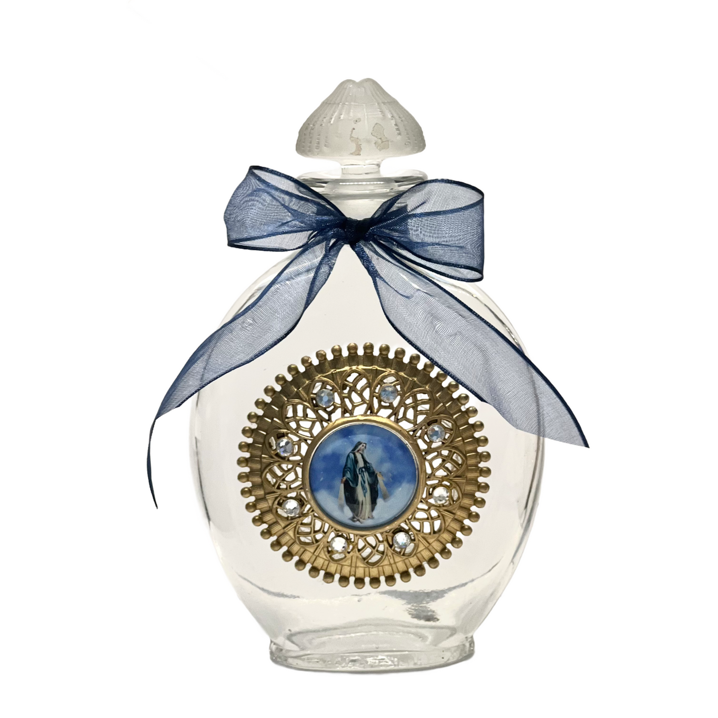 Our Lady of Grace Holy Water Bottle, Large Oval Vintage