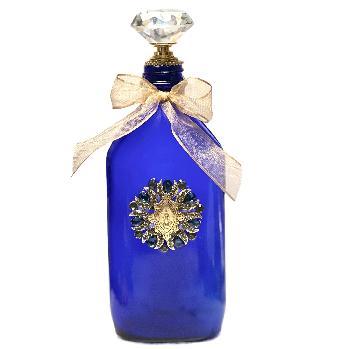 Our Lady of Lourdes Holy Water Bottle, Cobalt Blue, Extra Large