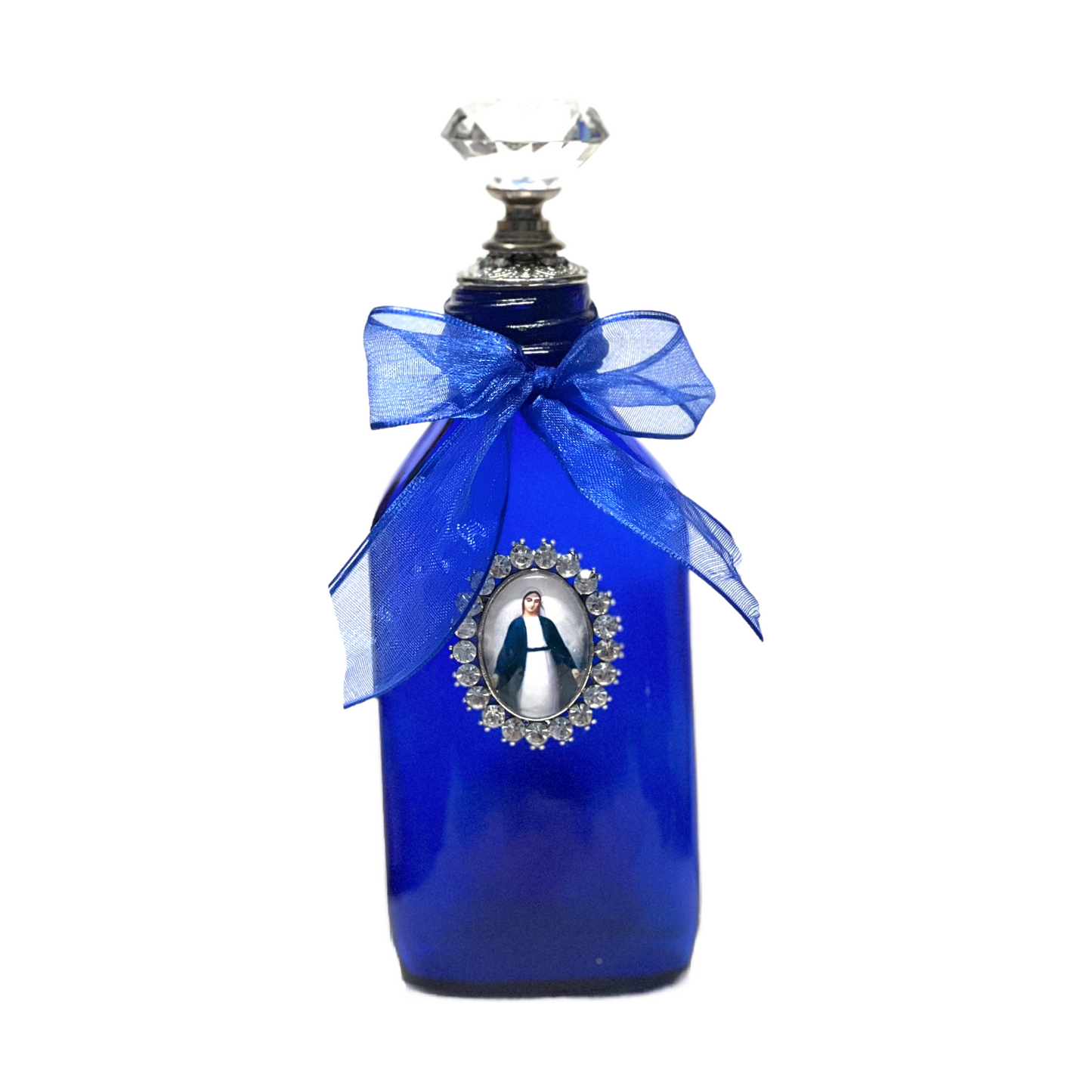 Our Lady of Grace Holy Water Bottle, Cobalt Blue, Medium