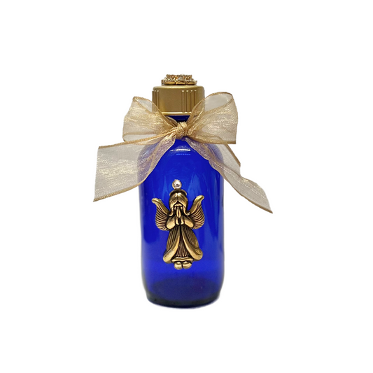 Angels or Cherubs Holy Water Bottle, Cobalt Blue, Small