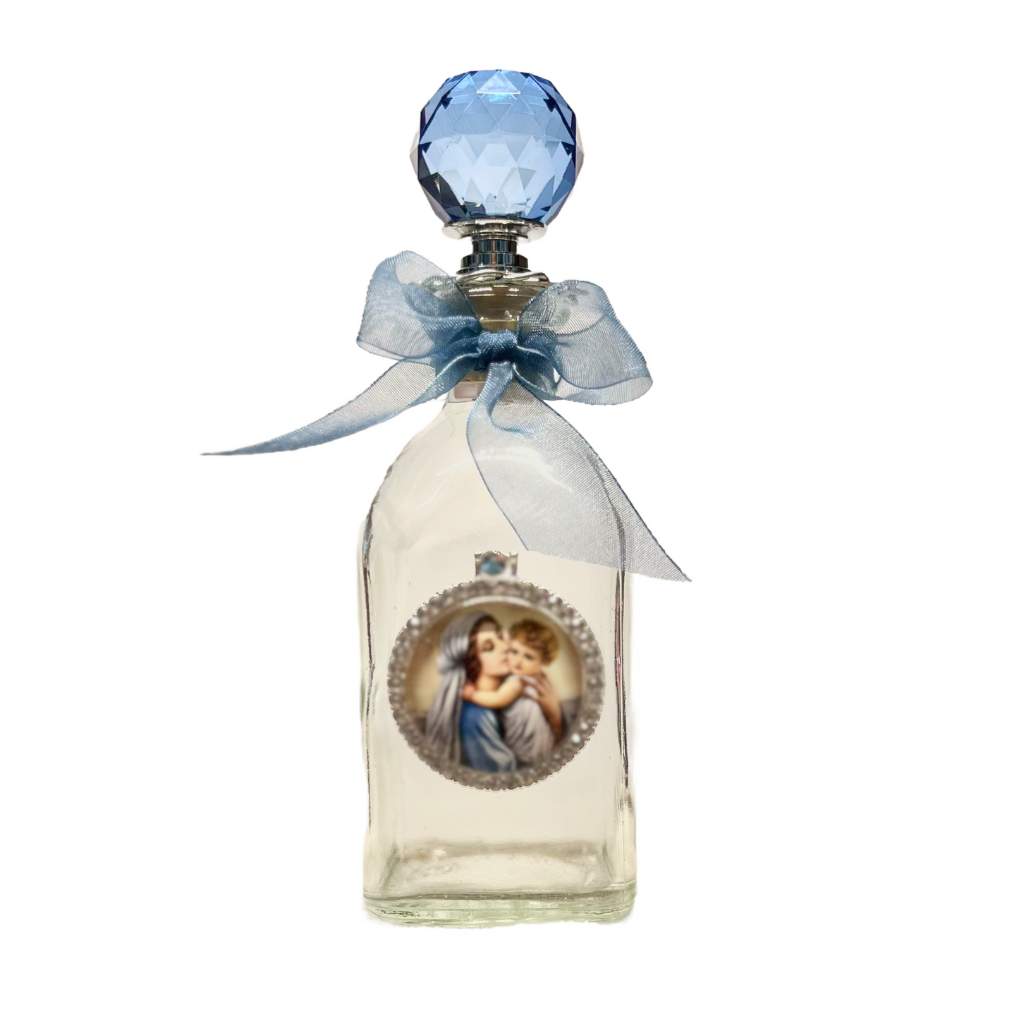 Blessed Mother & Infant Jesus Holy Water Bottle in Blue, Small