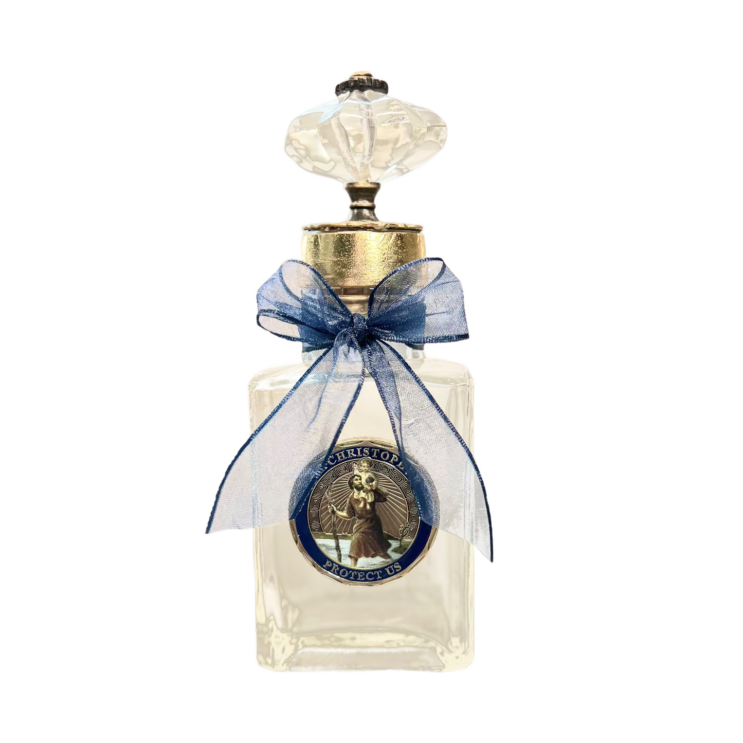 St. Christopher Holy Water Bottle, Blue & Bronze