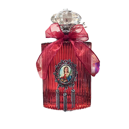 St. Lucy Holy Water Bottle, Red & Silver