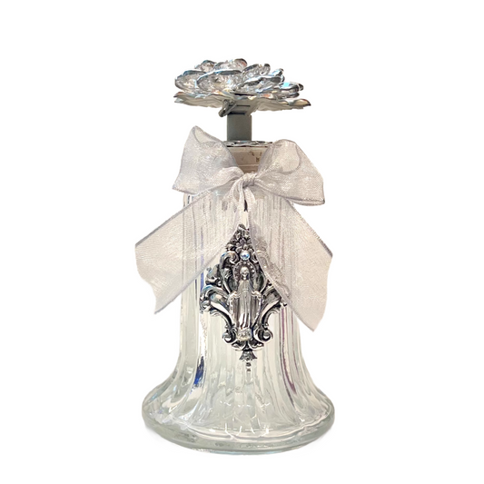 Our Lady of Grace Holy Water Bottle, Fleur de Lis, Silver