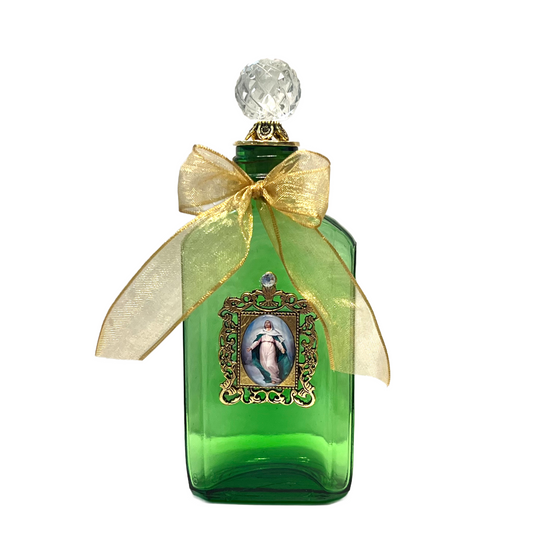 Assumption of Our Lady Holy Water Bottle, Green and Gold