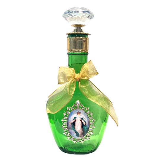 Assumption of Our Lady Holy Water Bottle, Green and Gold, Large