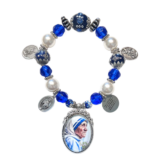 Saint Mother Teresa of Calcutta Door Blessing, Silver, Blue, & Clear Crystals