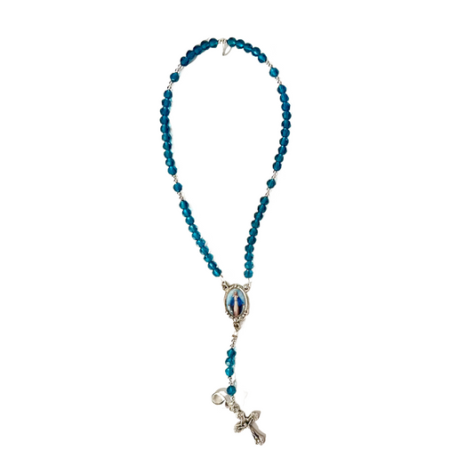Our Lady of Grace Rosary Bracelet, Silver & Color, Teal Crystal