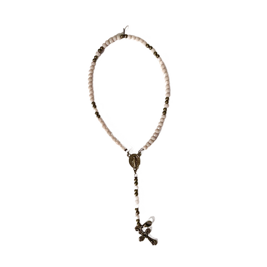 St. Benedict Rosary Bracelet, Copper, Beige Opaque Beads