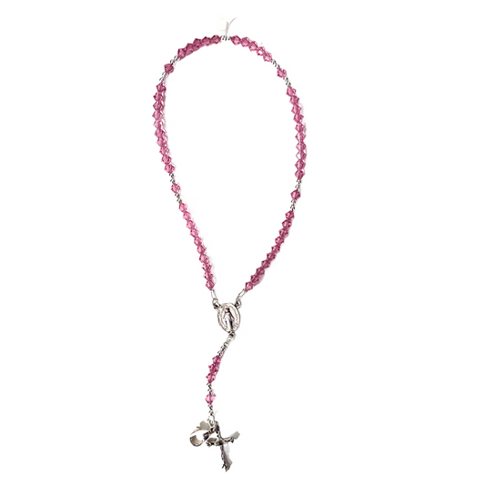 Miraculous Medal Rosary Bracelet, Silver, Rose Preciosa Czech Crystal