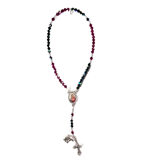 Immaculate Heart of Mary Rosary Bracelet, Silver, Red & Black Preciosa Czech Crystal
